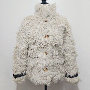 New Real Mongolian Curly Sheepskin Lamb Fur Coat Jacket Stone Creamy Off-White